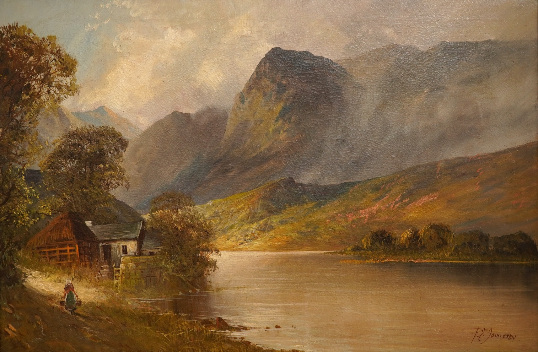 Francis E. Jamieson (1895-1950), Loch scene, signed, oil on canvas, 50 x 75cm